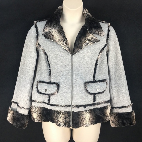 Chico's Jackets & Blazers - Chico's 2 Zipper Front Gray Knit Fur Trim Jacket
